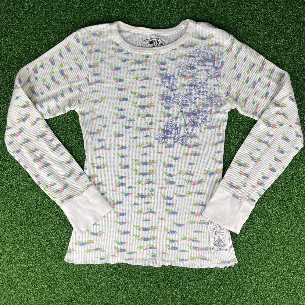 Vintage Y2K Blue Collar Girl BCG Floral Thermal Long Sleeve Top Sz L